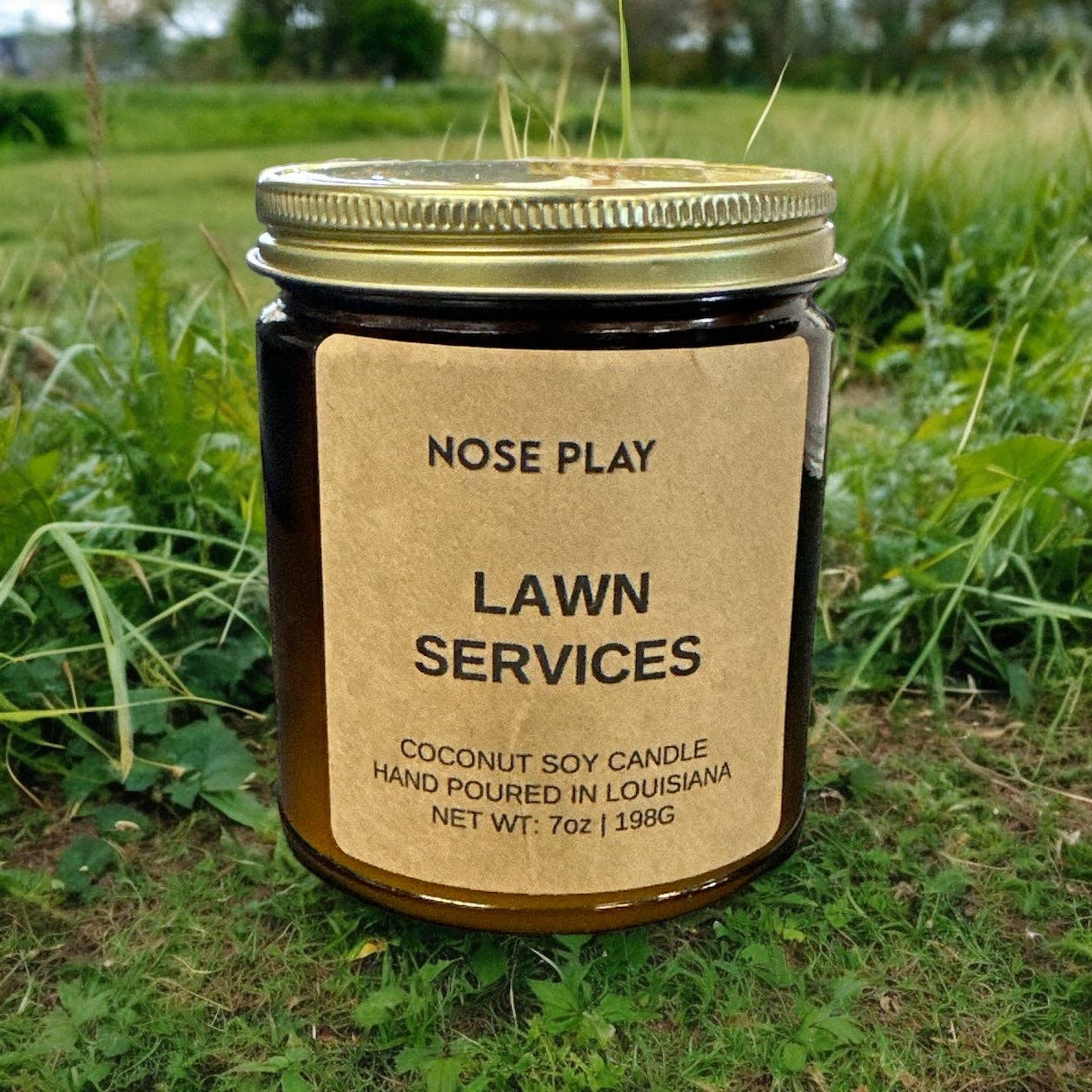 Nose Play Collection - Wholesale Jar/Filled Candle - LAWN SERVICES | Greenleaf+Patchouli | 9oz Coconut Soy Candle