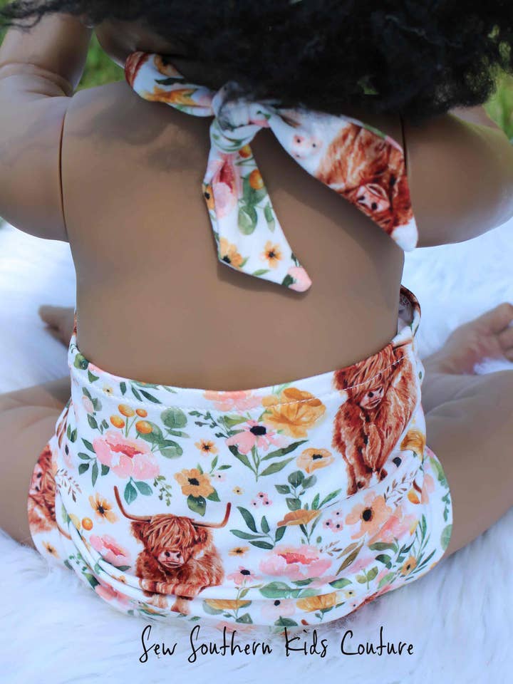 Sew Southern Kids Couture - Wholesale Bodysuit (Non-Footed) - Baby - Baby Girl Highland Cow Halter Romper