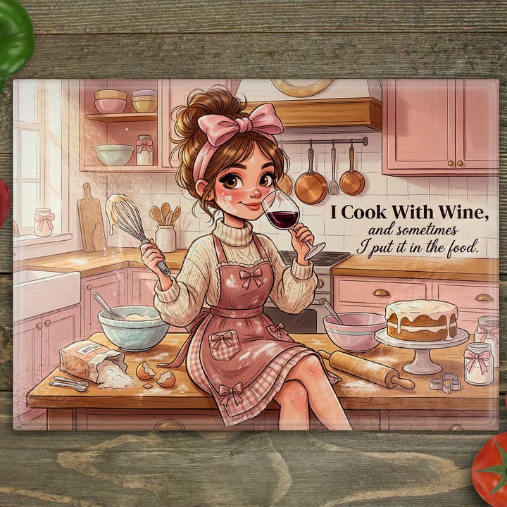 I Cook with Wine Glass Cutting Board for wholesale by Beautiful Creations by Laney