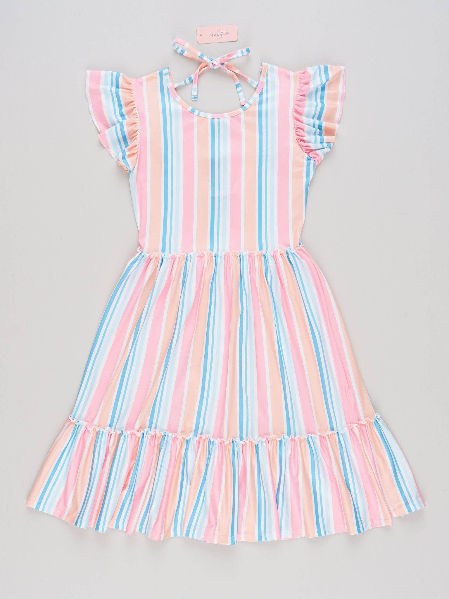 Marie Nicole Clothing - Wholesale Mommy & Me Sets - Mom & Me Day Bloom Tiered Stripe Ruffle Dress1
