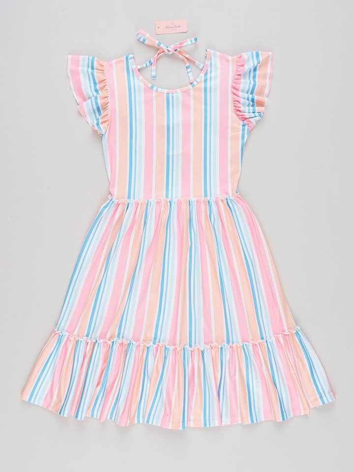 Marie Nicole Clothing - Wholesale Mommy & Me Sets - Mom & Me Day Bloom Tiered Stripe Ruffle Dress1