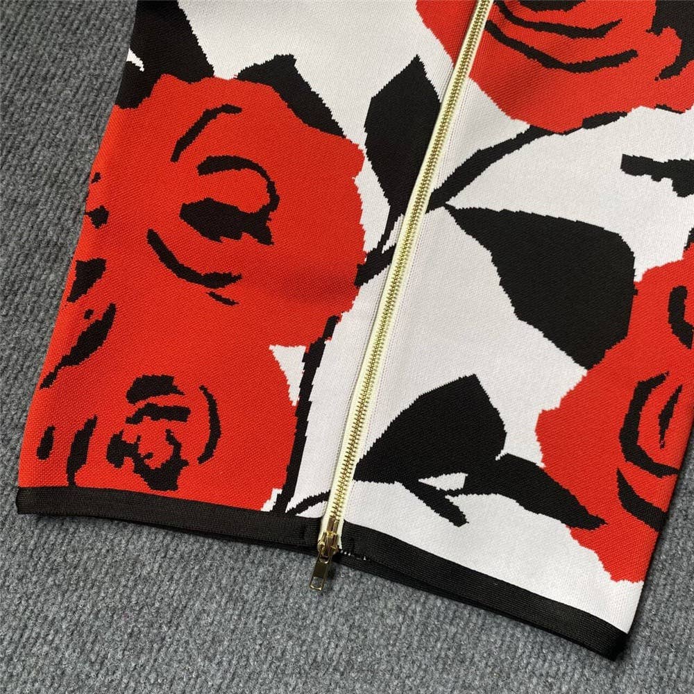 Rød DR0239 Chic Rose Jacquard halterkjole med guldknapper for engroshandel på Faire14