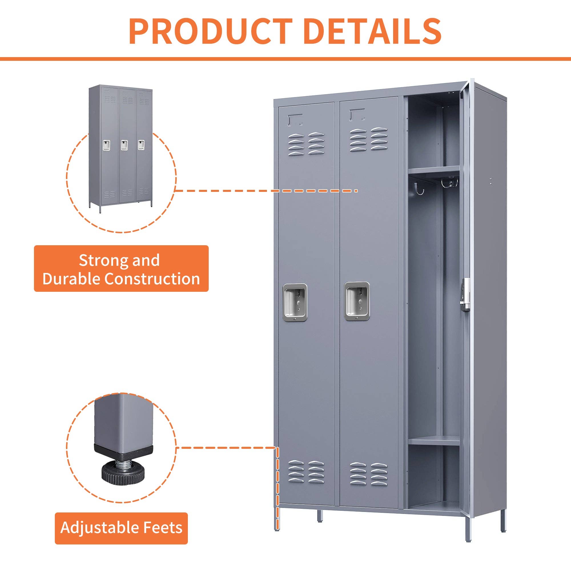 HOMYCASA DESIGN INC - Wholesale Cabinet - 3-Door Metal Lockers Gray Cabinet for Office Gym Home6