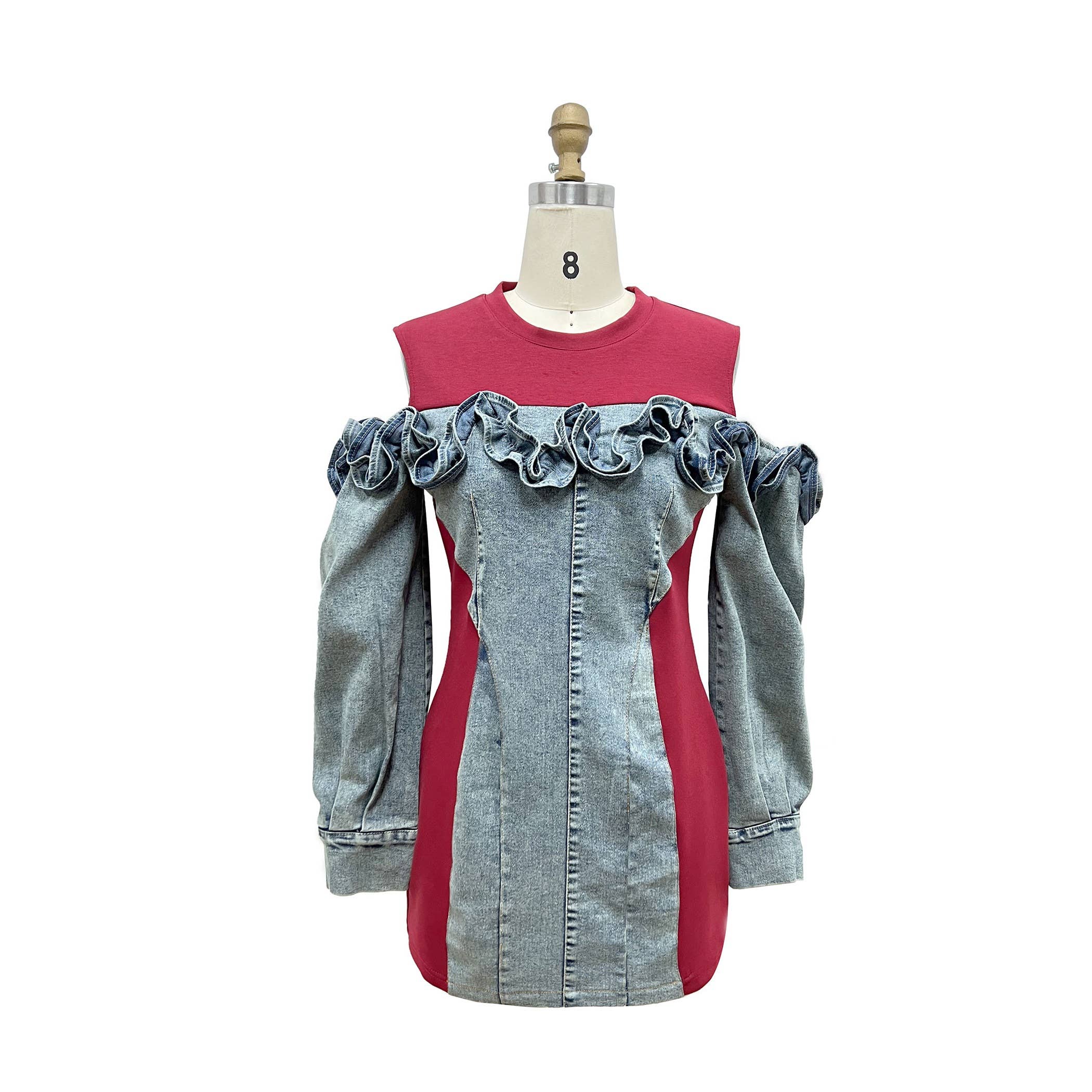 XHHH Inc - Wholesale Dress - Women's - Off the Shoulder Denim Contrast Dress2