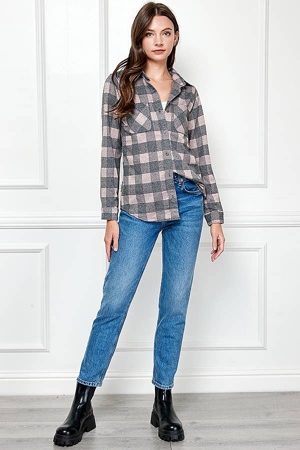 Veracci - Wholesale Button Down Shirt - Women's - Stretch button Up Women Plaid Sweater Shirt37