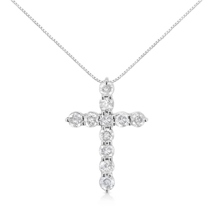 Infinite Jewels - Wholesale Pendant/Charm Necklace - .925 Sterling Silver 1 Carat Diamond Cross Pendant Necklace
