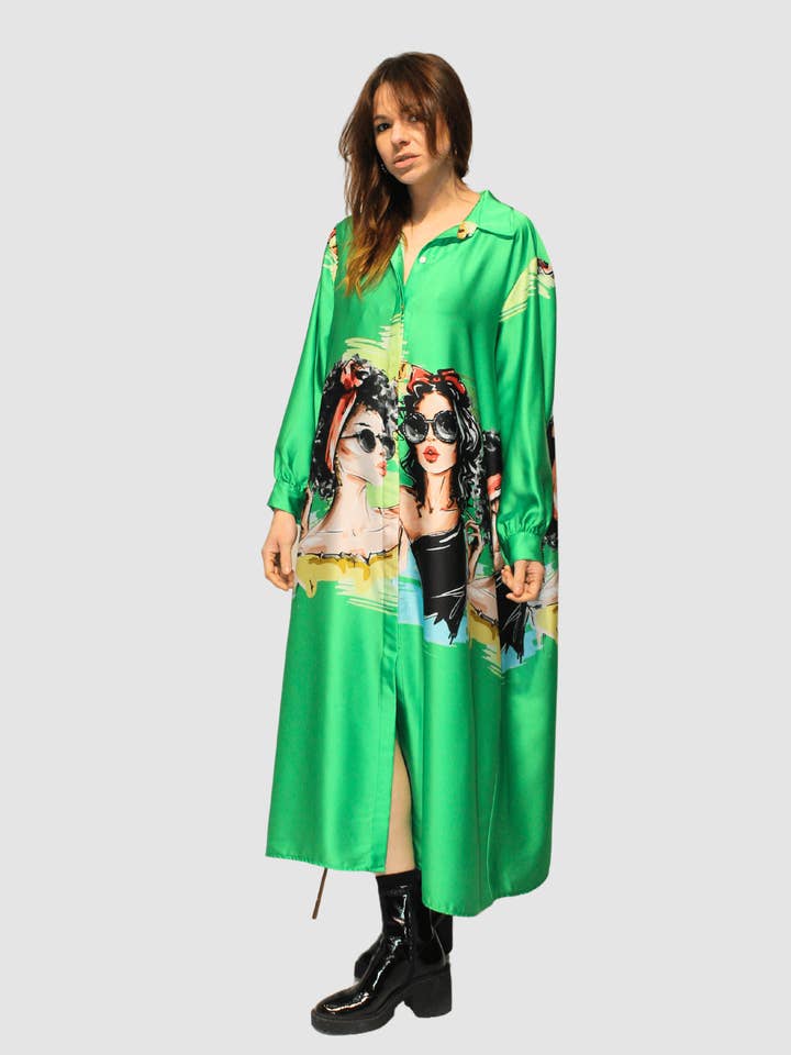 BanBat – wholesale Klänning - Dam – Satintryckt skjortklänning - REF: 307364