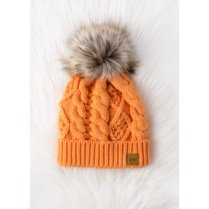 Panache Apparel Co. - Wholesale Beanie - Women's - Light Orange Cable Knit Pom Hat