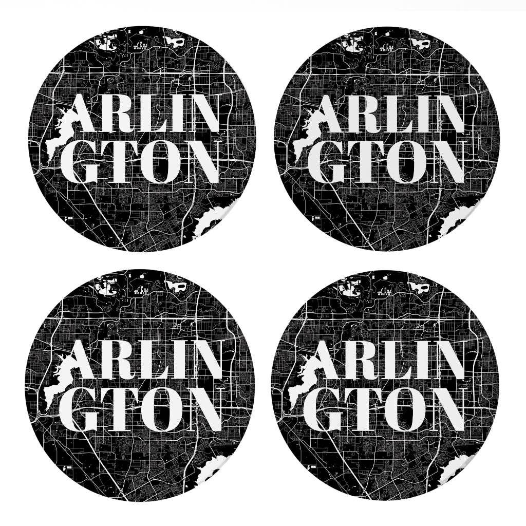 Love Local - Wholesale Coasters - Minimalistic B&W Texas Arlington Map | Absorbent Coasters | Set of 4 | Min 20