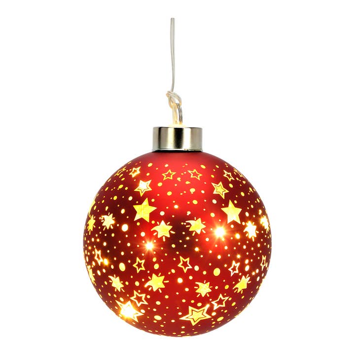 Wurm - Wholesale Christmas Decoration - Light ball star decoration made of glass, red Ø10cm battery operated 2xAA not included1