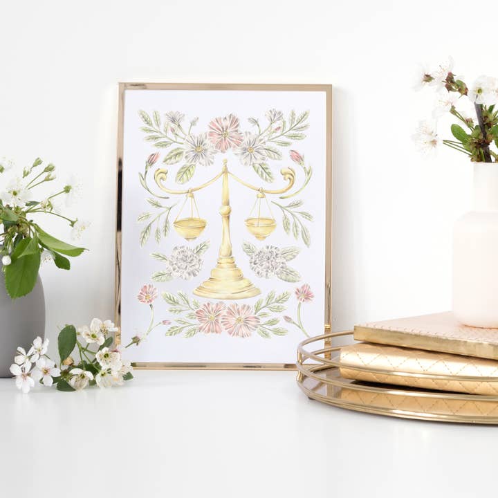 Impressão artística do signo do zodíaco de Libra por atacado de Erica Catherine Illustration