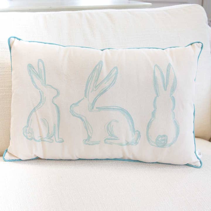 The Royal Standard - Wholesale Throw/Decorative Pillow - Lily Belle Bunny Lumbar Pillow Soft White/Blue 13x20