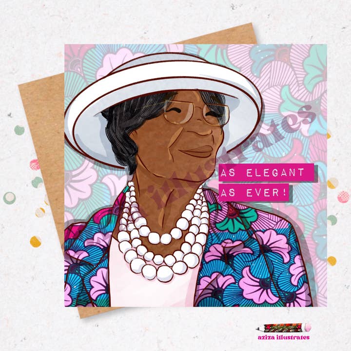Mors Dag-kort | Ældre sort kvinde fødselsdagskort for engroshandel hos Aziza Illustrates