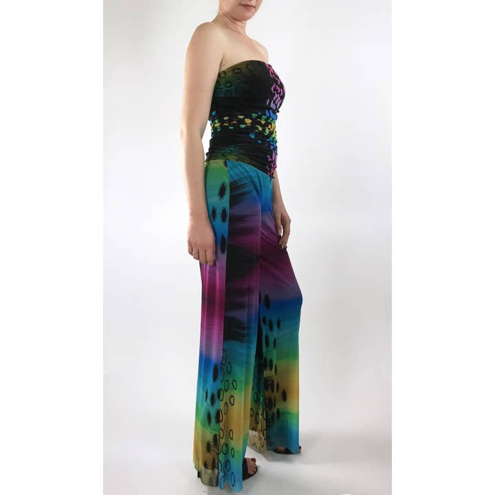 ORNA Stropløs Print Jumpsuit Med Ruched overdelen blussede ben for engroshandel hos Elana Kattan