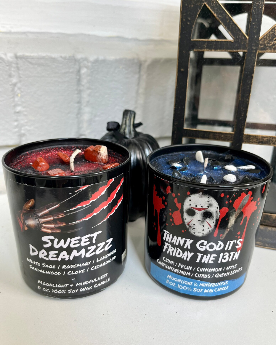 Moonlight & Mindfulness - Wholesale Jar/Filled Candle - Horror Movie Crystal Candles, 100% Soy Wax, Spooky Decor19