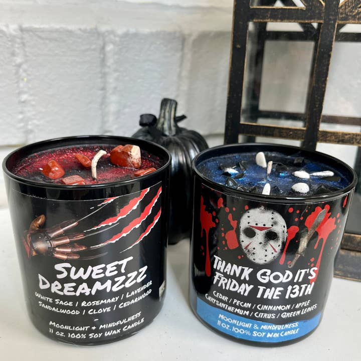 Moonlight & Mindfulness - Wholesale Jar/Filled Candle - Horror Movie Crystal Candles, 100% Soy Wax, Spooky Decor19