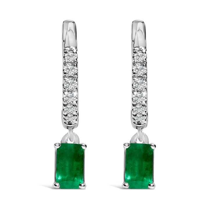 10K Gold Green Emerald & 1/8 Cttw Diamond Drop Earrings for wholesale by Infinite Jewels