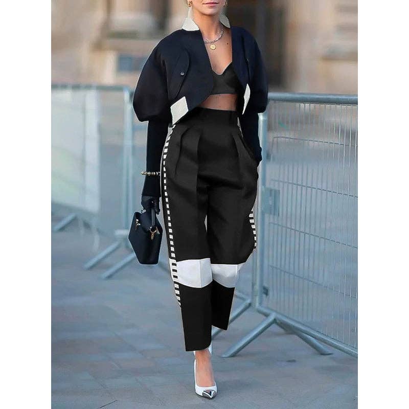 Sheer Trend - Wholesale Pants - Women's - High Waisted Contrast Color Pants Trousers3