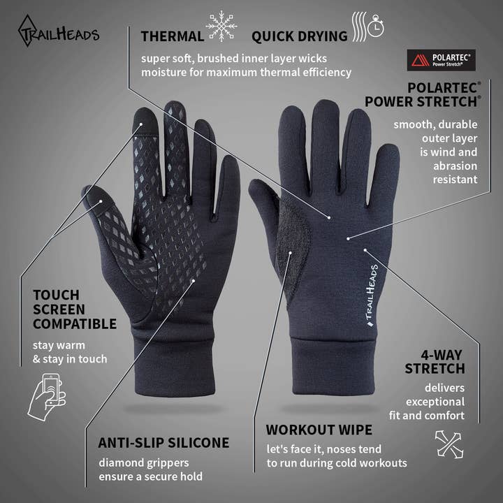 TrailHeads – wholesale Gloves – Men’s – Men’s Power Stretch Gloves - Runners Gloves1