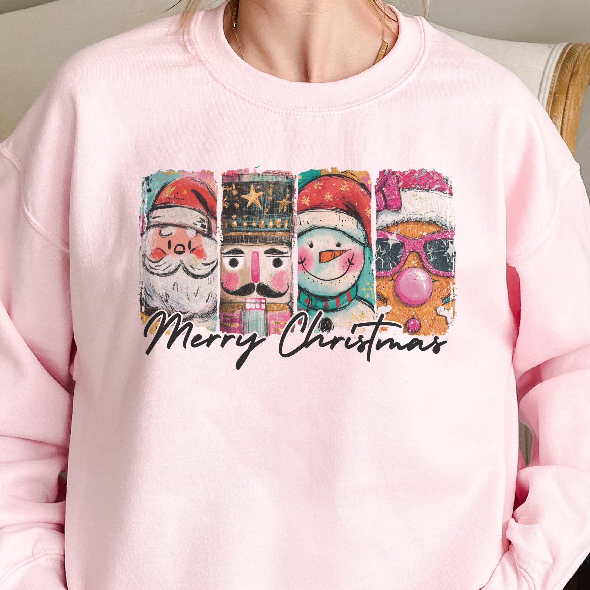 Par.tees by Party On! - Wholesale Graphic Sweatshirt - Women's - Merry Christmas Bright and Preppy Santa Graphic Sweatshirt0