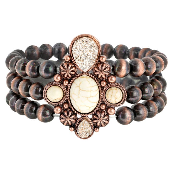 Western Navajo Bead Bracelet w Faux Drusy Stone for wholesale by SP Sophia Collection