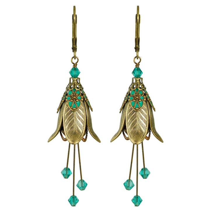 NoMonet - Wholesale Dangle Earrings - Flower Fairy: Painted Mystic Lily Flower Earrings w Crystals