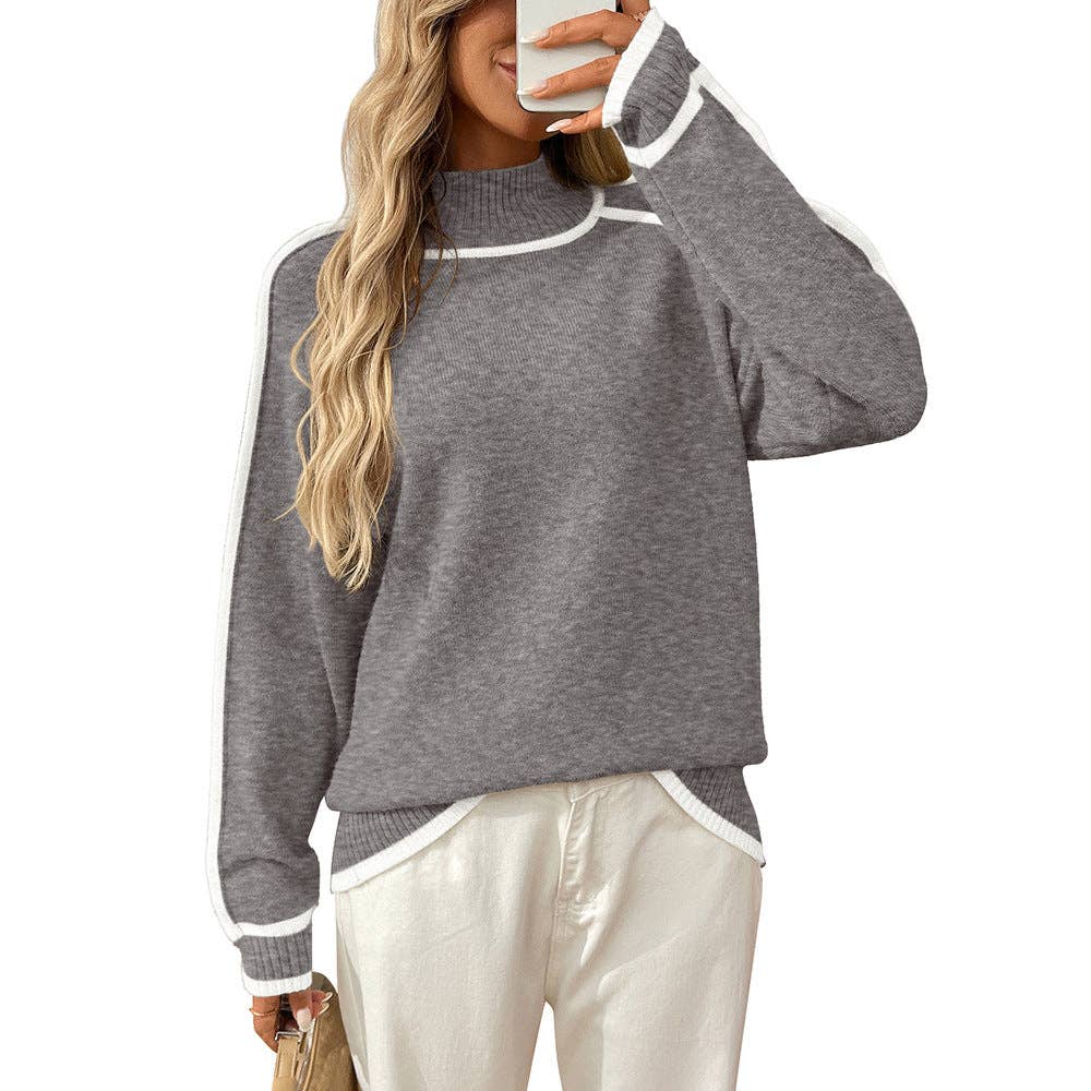 Lovesoft - Wholesale Knit Sweater - Women's - Colorblock Mock Neck Pullover Knit Sweater2