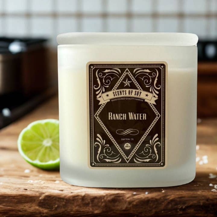 Ranch Water Frosted Oval Glass Soy Candle for wholesale by Scents Of Soy Candle Company