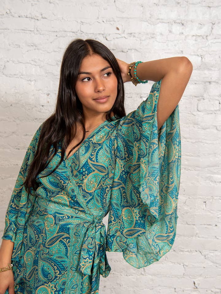 Baizaar - Vendita all'ingrosso Vestito - Donna - Abito a portafoglio con maniche svolazzanti Sari L/XL9