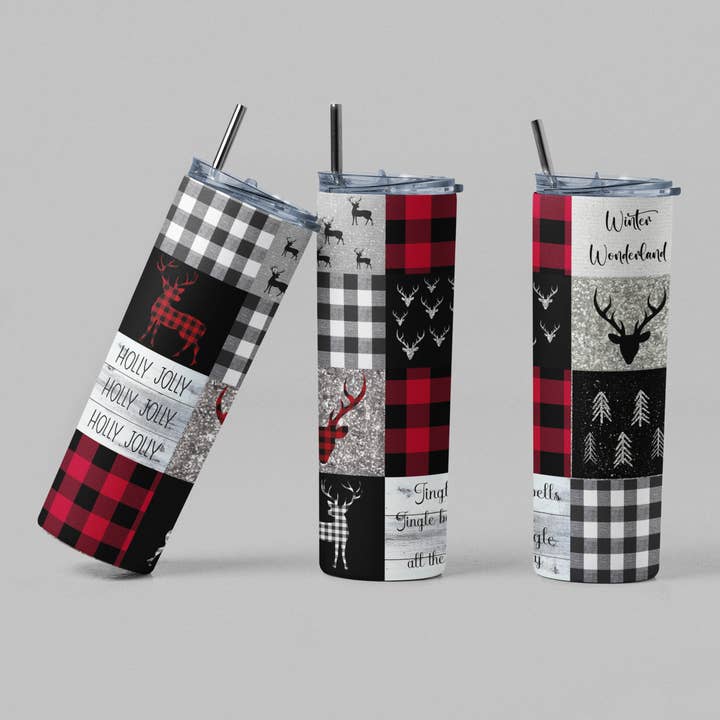 A Buffalo Plaid Holiday Tumbler for wholesale by The Geek Boutique