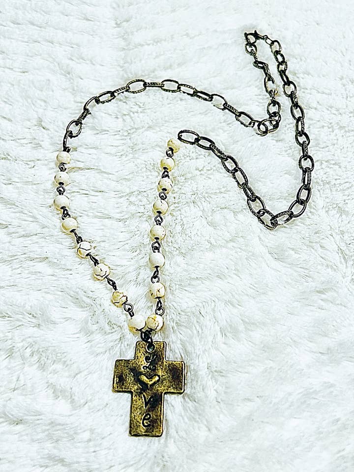 Bronze Love Cross Howlite Necklace for wholesale by Petals Jewelry Designs By Brandi Crain
