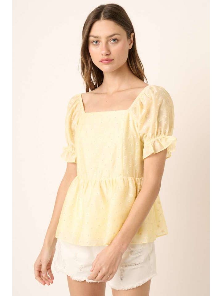 mittoshop – wholesale Blouse – Women’s – DAISY FLOWER PRINT PUFF SLEEVE PEPLUM BLOUSE