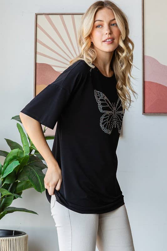 HEIMISH - Wholesale Tunic - Women's - ET7633-13 SHORT SLEEVE BUTTERFLY RHINESTONE TOP5