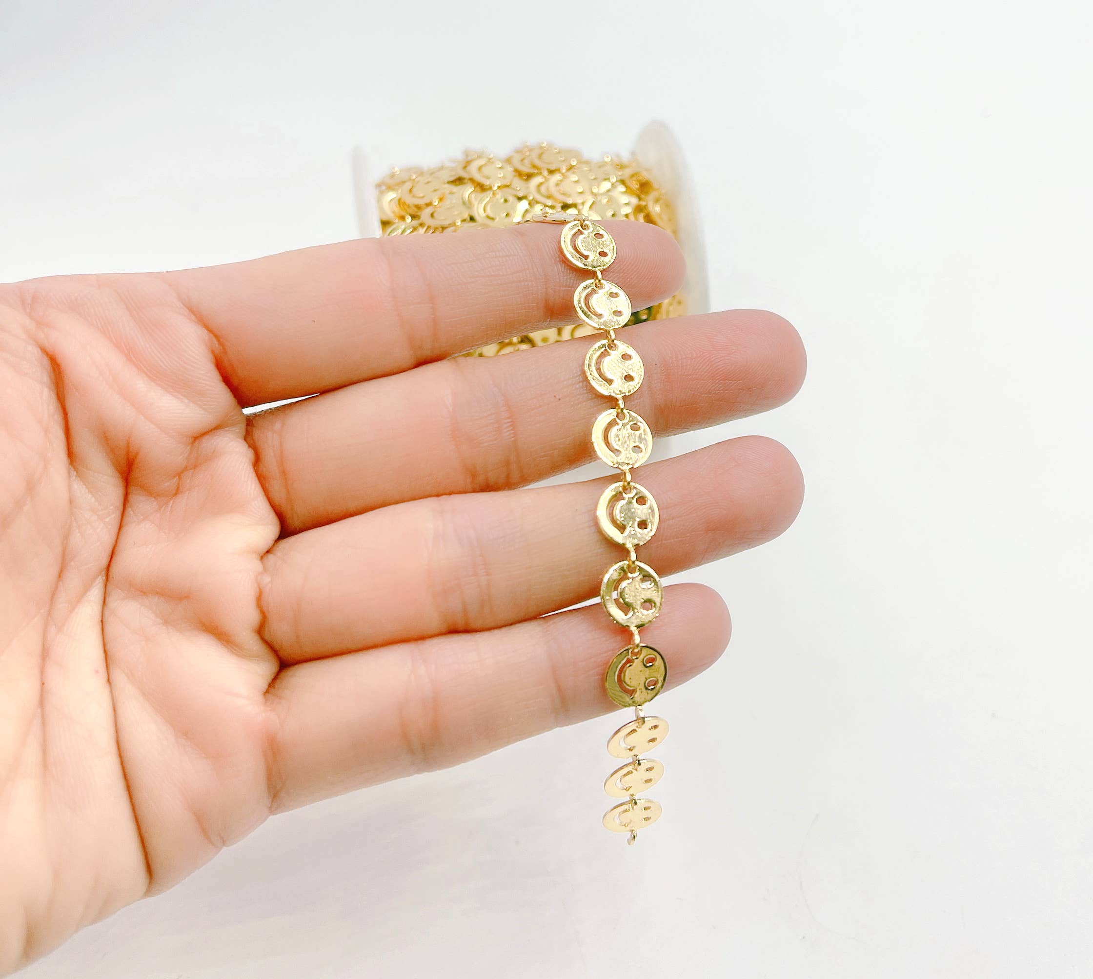 Beads Creation - Wholesale Craft Supplies - Gold Filled Happy Face Smiley Chain, Smiley Face Chain CH1963