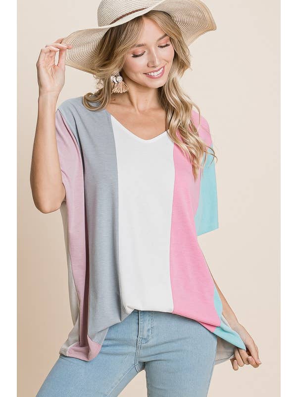Emerald Collection - Wholesale Tunic - Women's - ETK-8468-PL Plus Size Striped Color Block Tunic Top