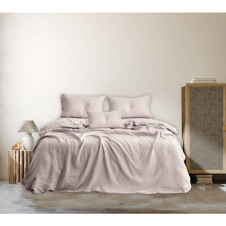 Champagne Blush Linen Duvet Cover With Pillowcase for wholesale by Bedlam