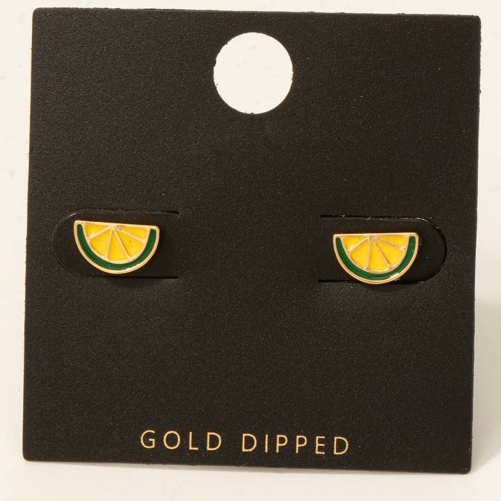 Gold Dipped Lime Stud Earrings for wholesale by Fame Accessories