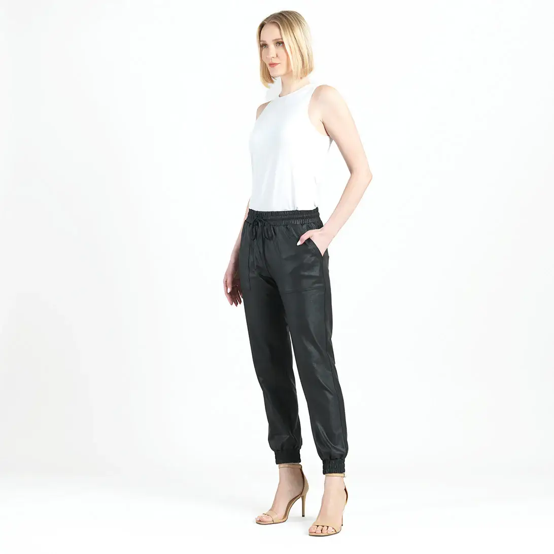 Black PT44L - Liquid Leather ™ Drawstring Jogger Pant for wholesale on Faire1