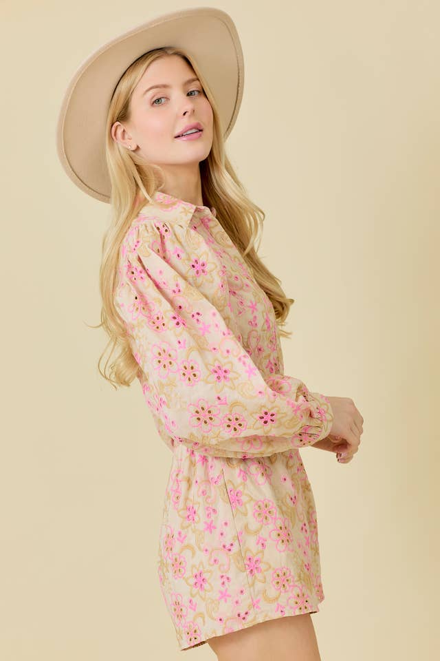 NATURAL Eyelet Embroidered Fabric Romper for wholesale on Faire5