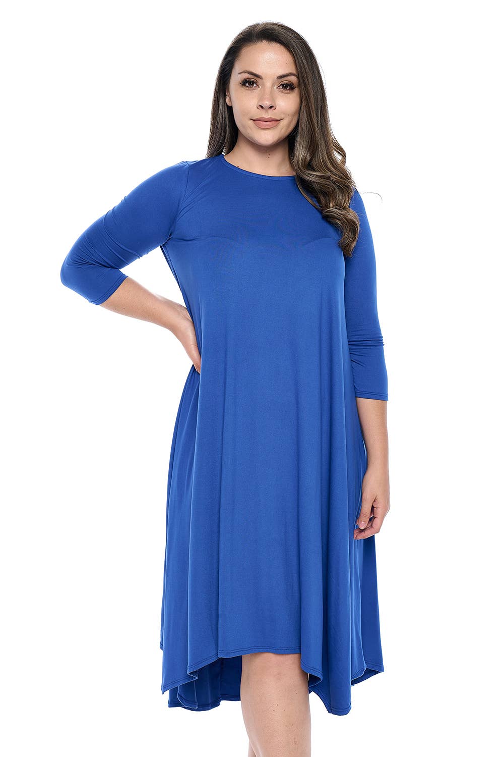 Allium - Wholesale Dress - Women's - Asymmetric Hem Midi Dress Plus Size16