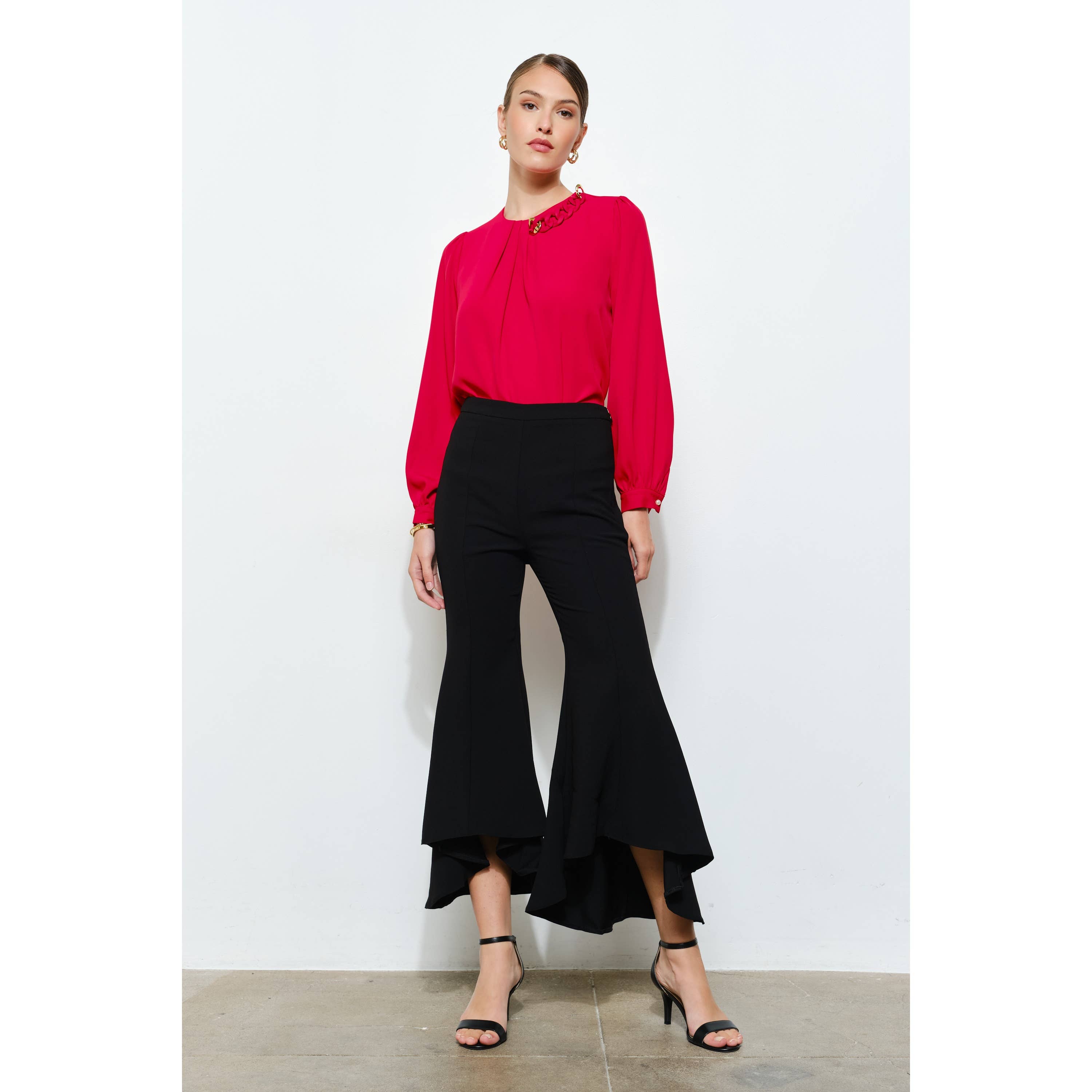 INA – Engroshandel Bukser - Dame – Draperede Flæse Høj-Lav Flare Bukser4