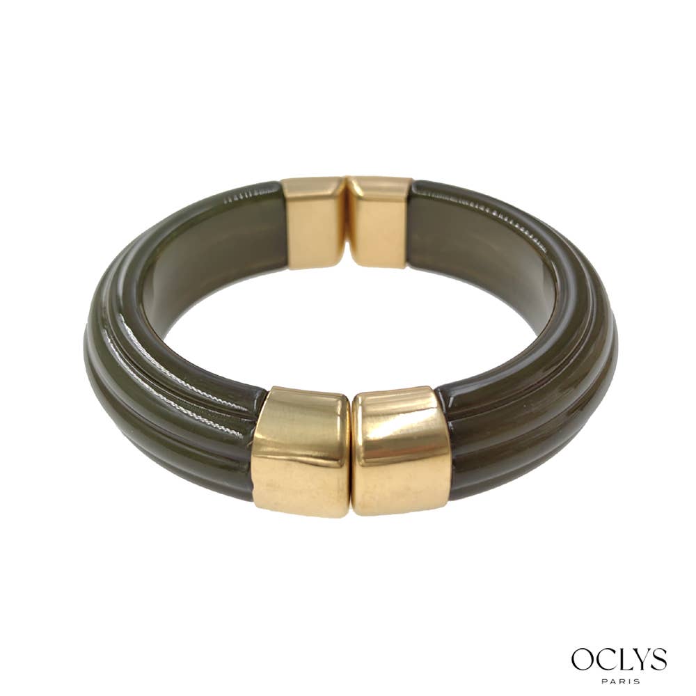 Oclys - Wholesale Bangle Bracelet - Open cuff bracelet in gold stainless steel resin Sara3