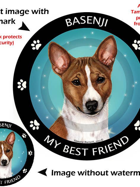 Basenji Red and White Circular My Best Friend Magnet for wholesale by Pet Gifts USA, LLC