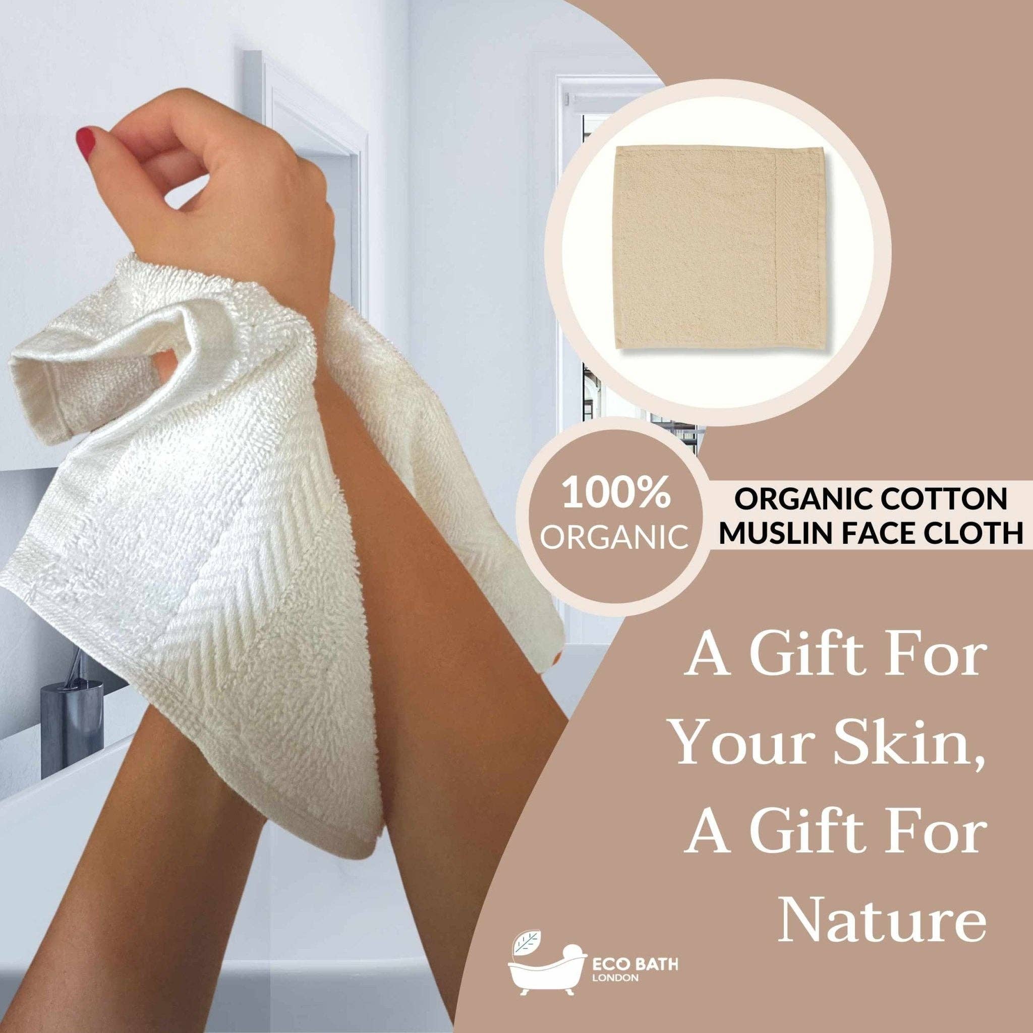 Eco Bath London – Engroshandel Vaskeklud – Eco Bath London Ansigtsflanneler i økologisk bomuld 30x30cm - Fås i pakke med 3 og pakke med 67