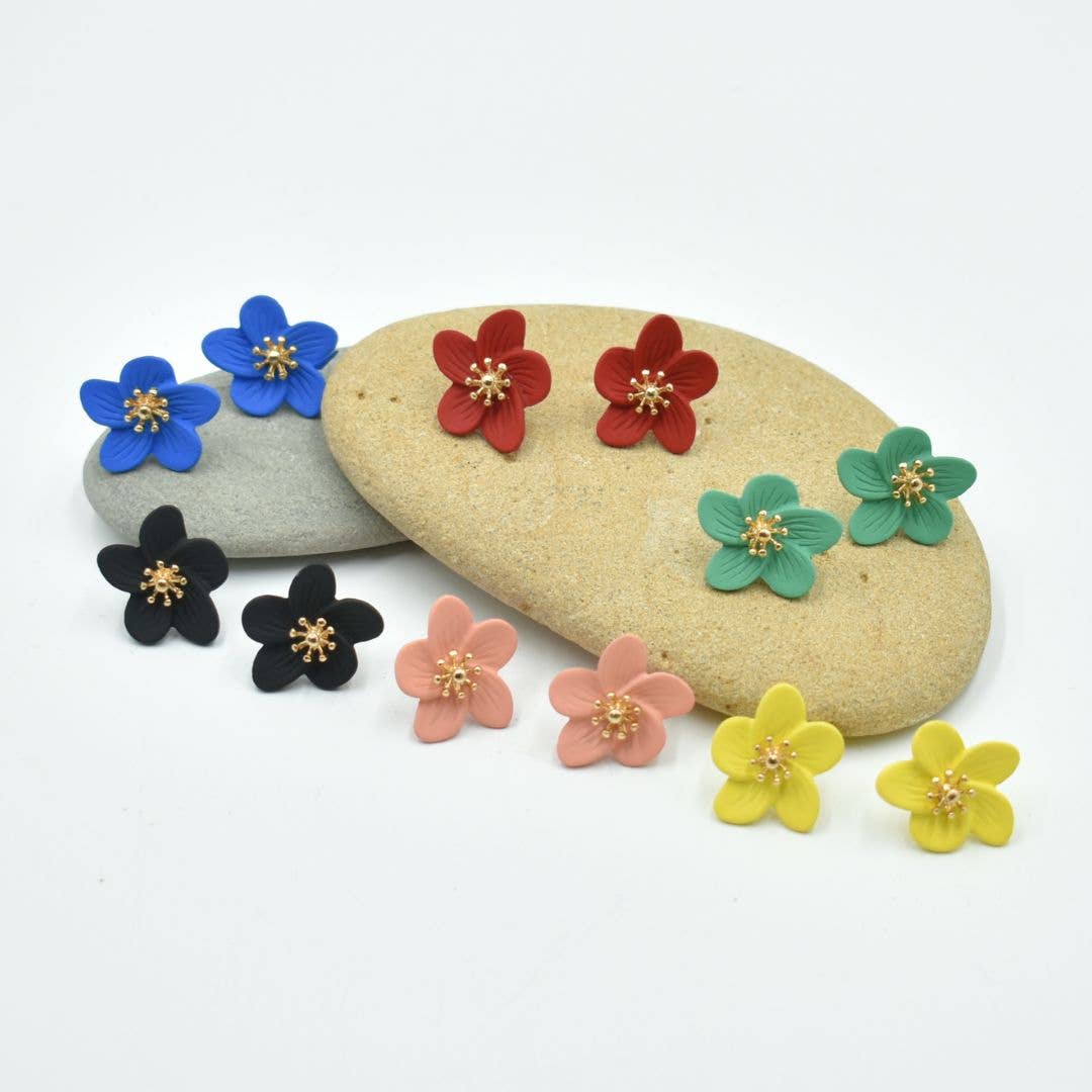 Taylor Hill Scarves & Co - Wholesale Stud/post earrings - THSE1072: Bright Teal: Flower Petals Earrings4