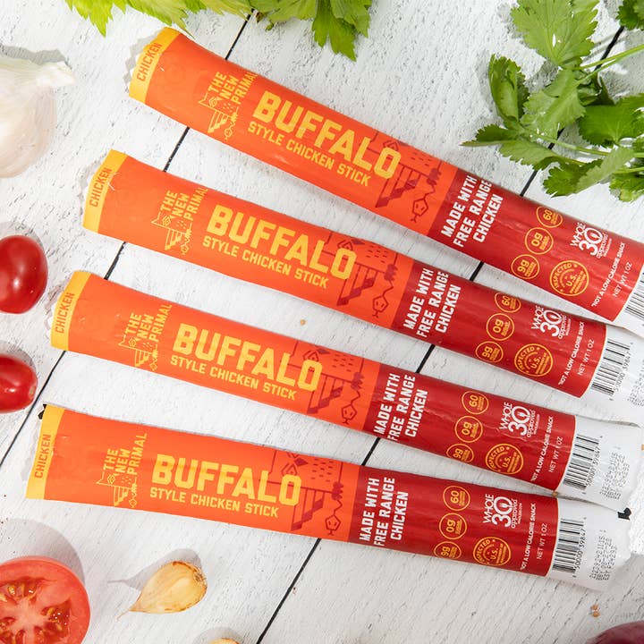 New Primal - Wholesale Jerky - Buffalo Style All-Natural Chicken Meat Sticks, Zero Sugar