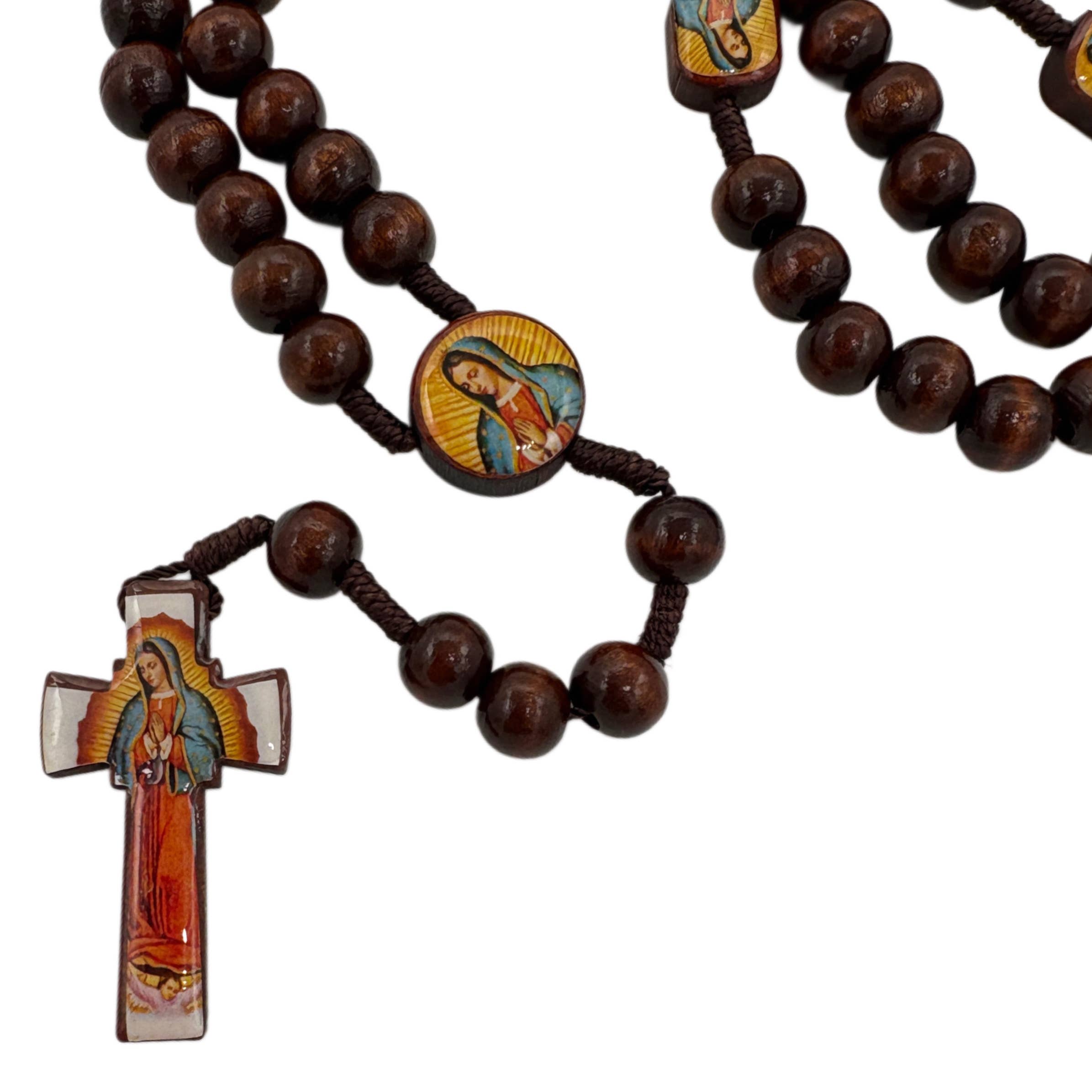 Oremus Mercy - Wholesale Prayer Beads Necklace - Rosary- Our Lady of Guadalupe LRG Wooden 18"1