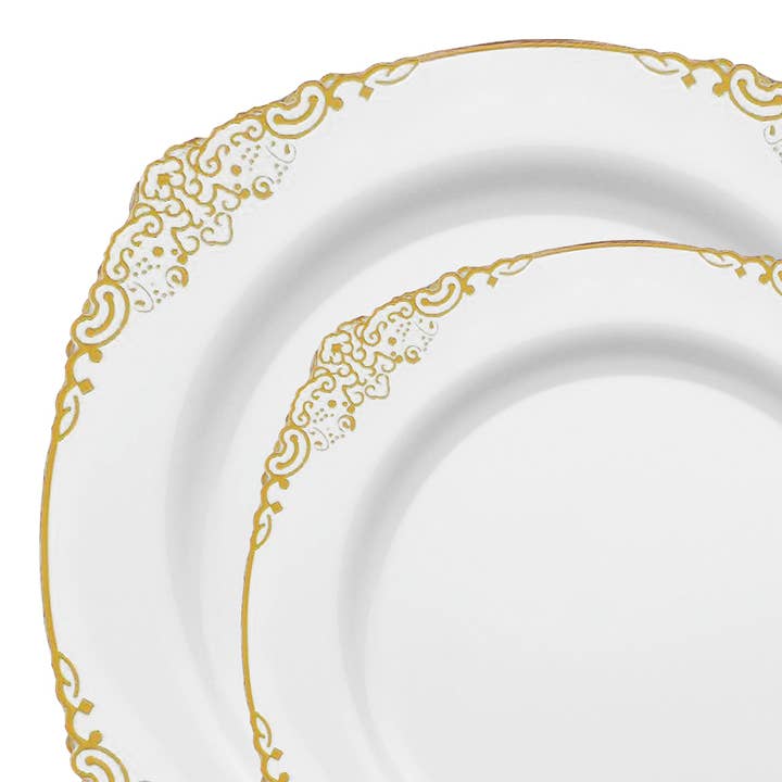 White Gold Fancy Round Dinnerware Value Set - 120 Sets for wholesale by Smarty had a Party