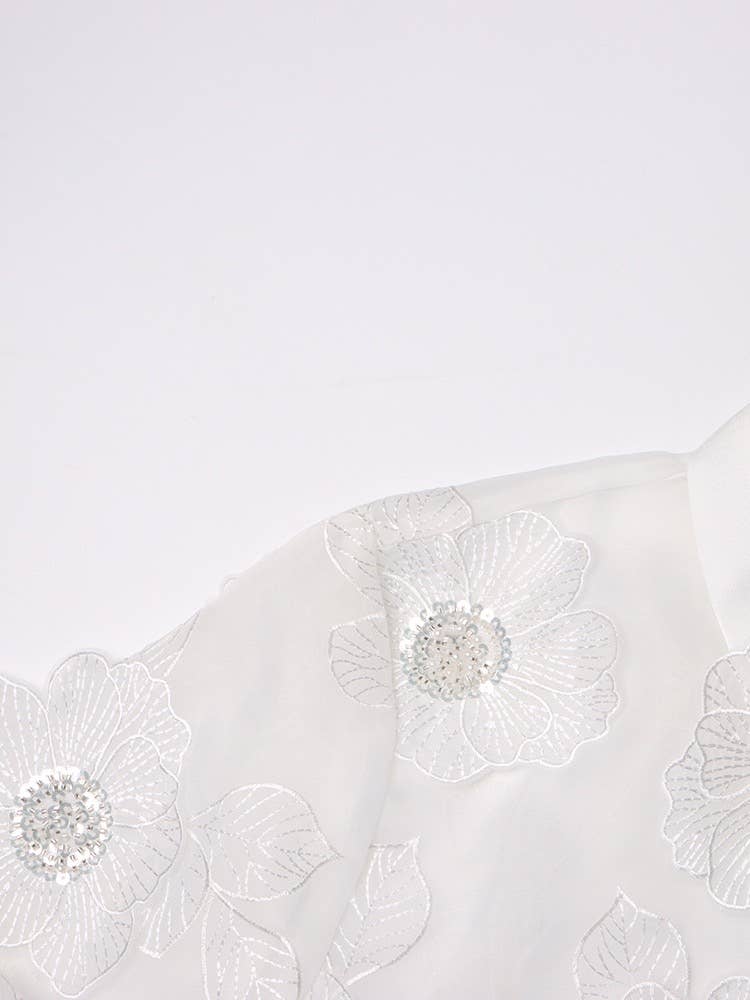 Productseeker - Vente Chemise à col boutonné – femme - Chemise en organza de luxe ST003 avec détails floraux en sequins 3D3