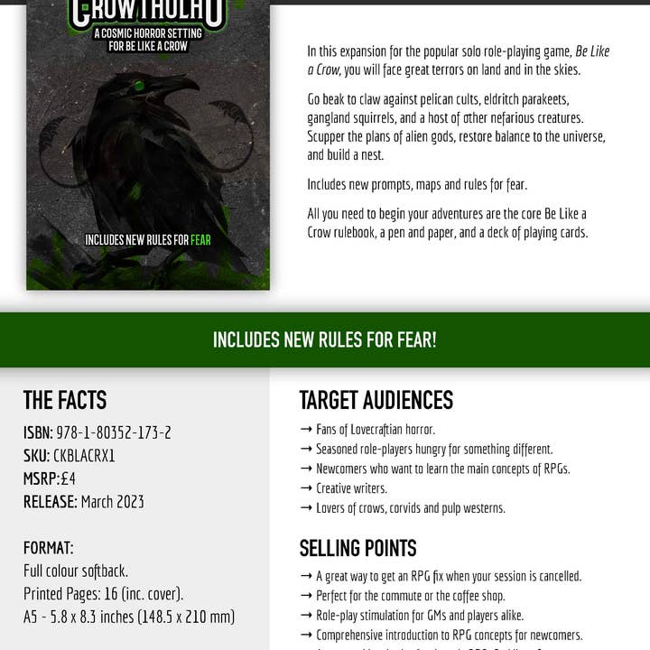 Critical Kit Ltd - Wholesale Horror & Paranormal - Crowthulhu - a Cosmic Horror Setting for Be Like a Crow (Zine)5